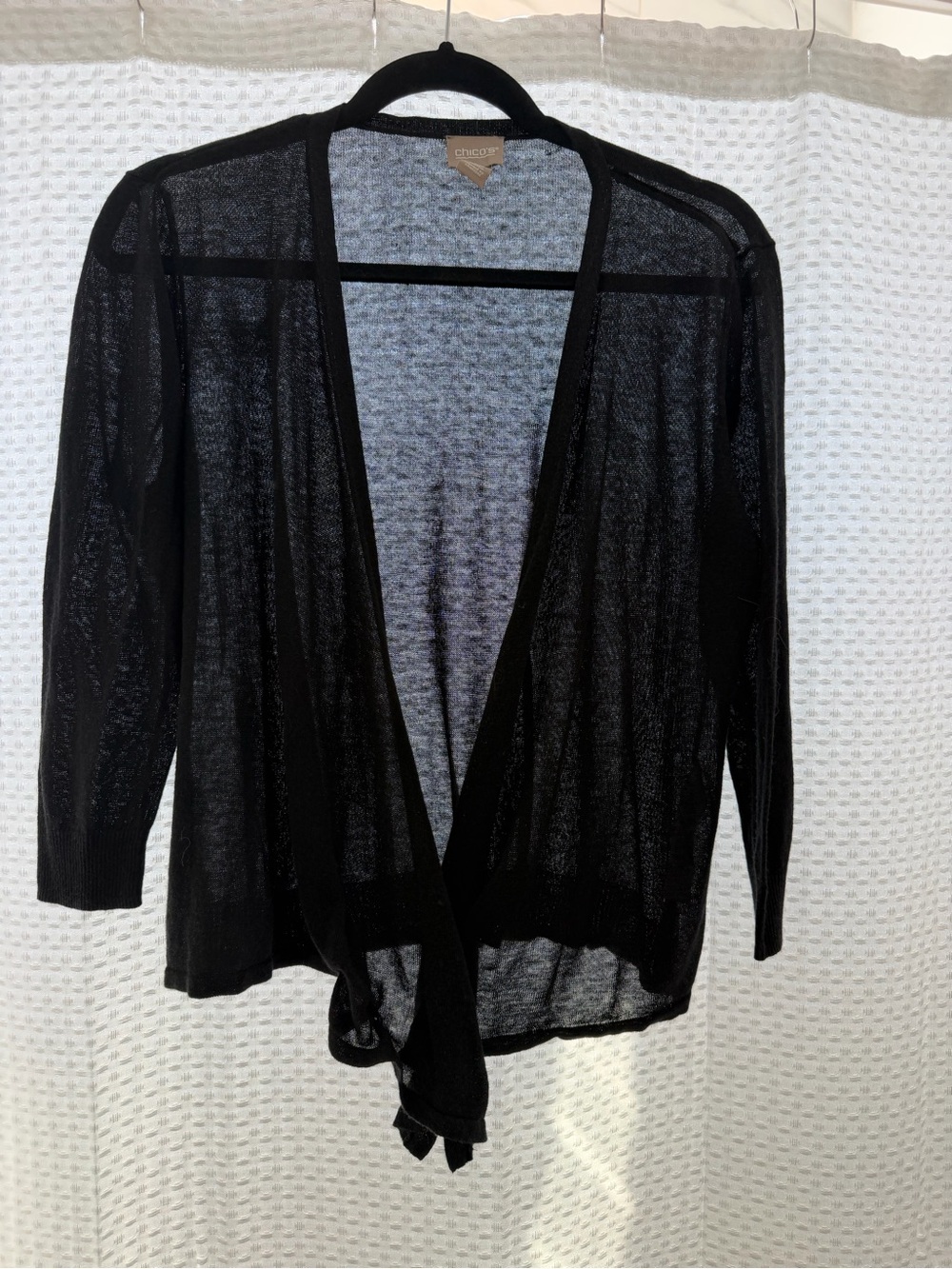Chico’s Black Sheer Open Front Cardigan Size 1 Lightweight 3/4 Sleeve